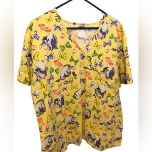 Disney Eeyore Oh, Bow Is Me Yellow Scrub Top Size XXL